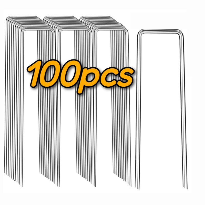 U-Shaped Garden Nail Heavy Duty Fence Pipe Stake Lawn Galvanized Landscape Fixing Water Pipe Turf Barrier Ground
