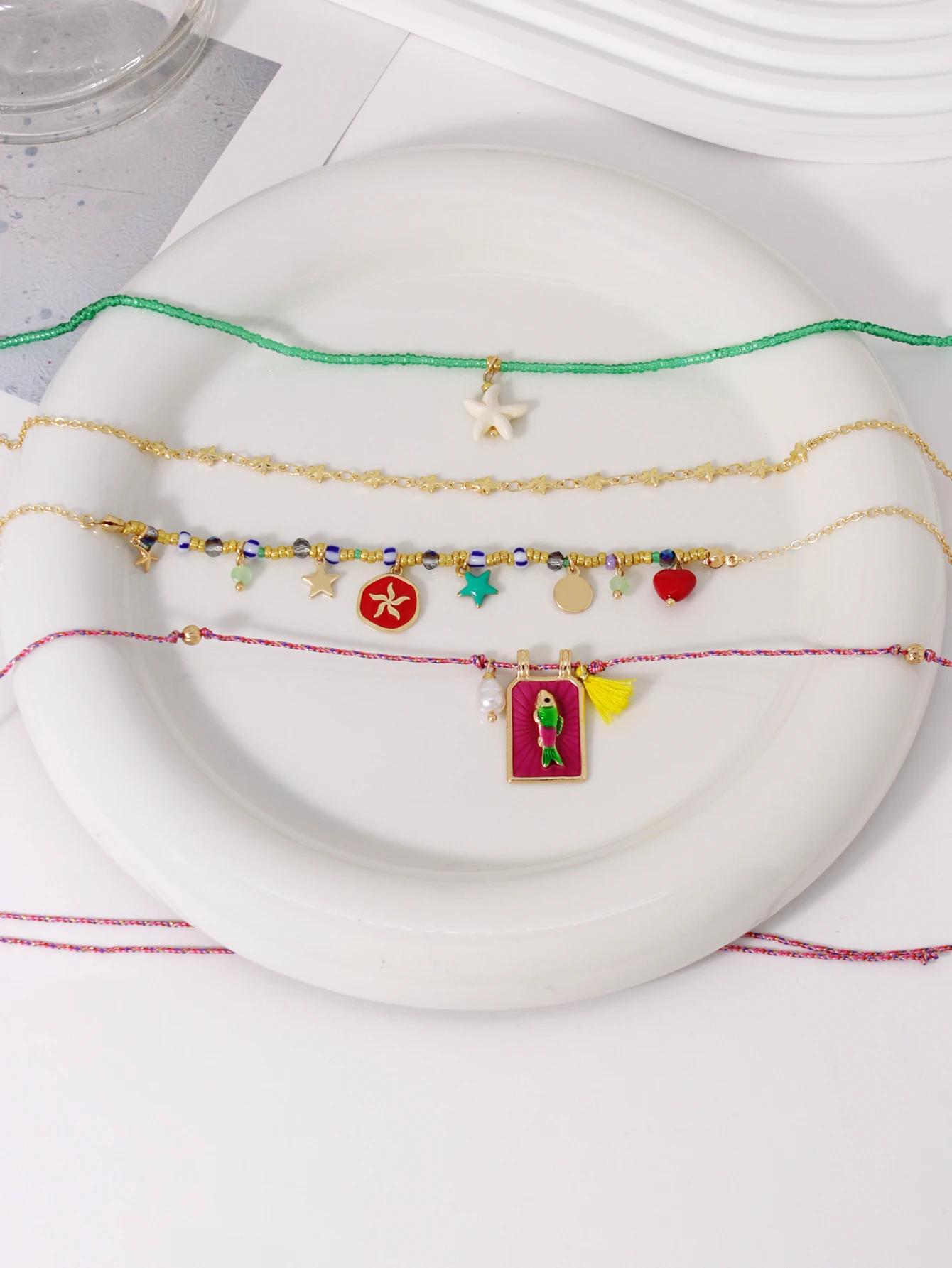4PCS Bohemian Necklace Womens Long Jewelry for Vacation