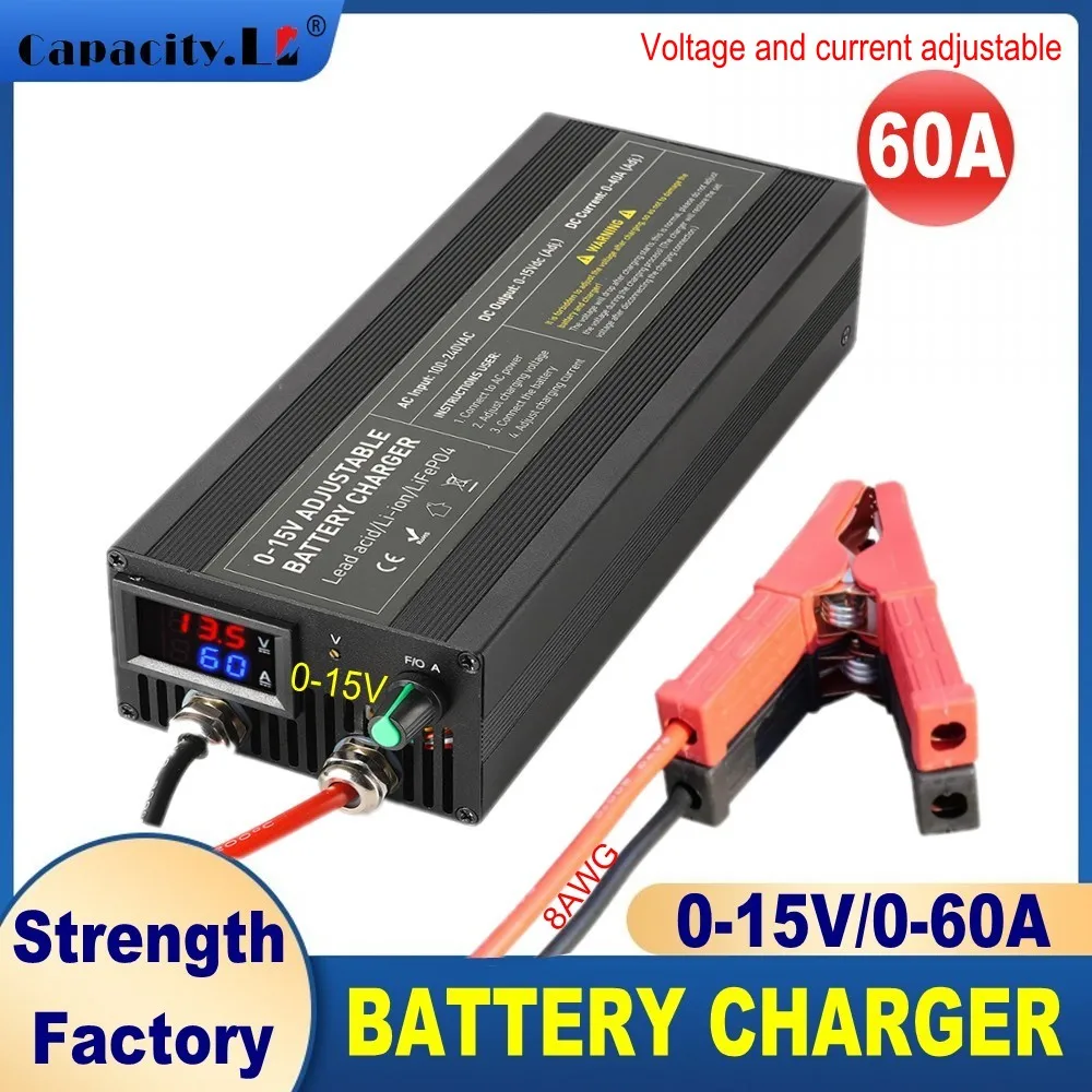 12V100A Car Powerful Battery Charger 60a 80A Lithium LiFePO4 Charger Batteries12.6V14.6V 20A 50a Fast High Adapte Display