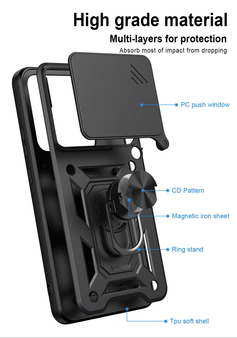 Motorola Signature 5G Slide Camera Protection Armor Case with Magnetic Metal Ring Holder