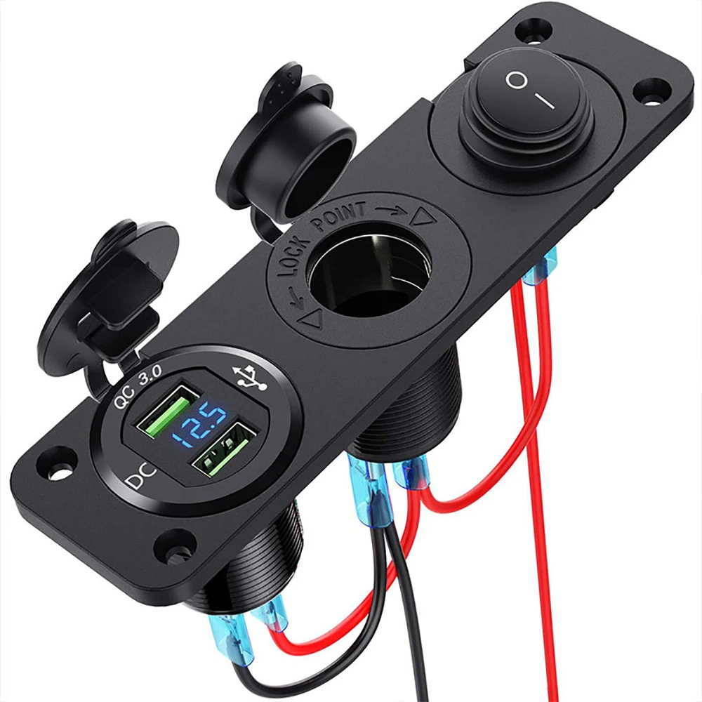 12V シガーライターソケット 3 in 1 防水車デュアル QC3.0 USB