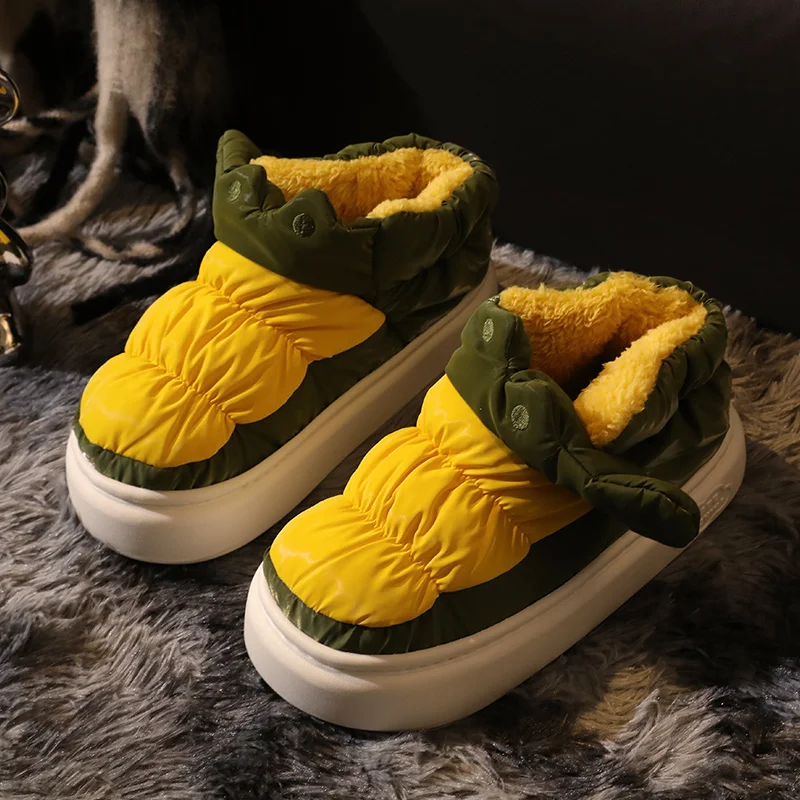

Men's Cotton Boots Shoes For Outdoor 2023 Winter Warm Women Slippers Anti Slip Thickened Bag Heel Cotton Slippers For Couples