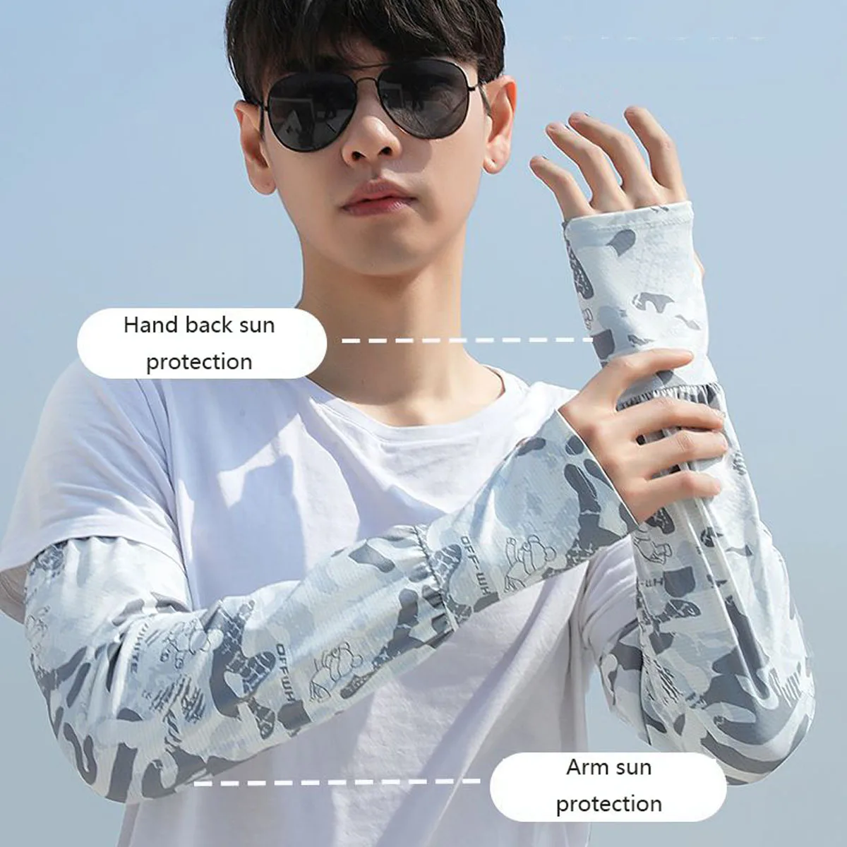 Men's Sleeve Cover Camouflage Loose Sun Protection Ice Silk Outdoor Fishing And Cycling UV Protection Extended Arm Cover