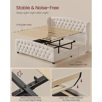 Bed Frame with Tall Headboard,Upholstered Platform Bed Frame King Size,with Wingback Tufted Headboard and Footboard,Wooden Slats 2