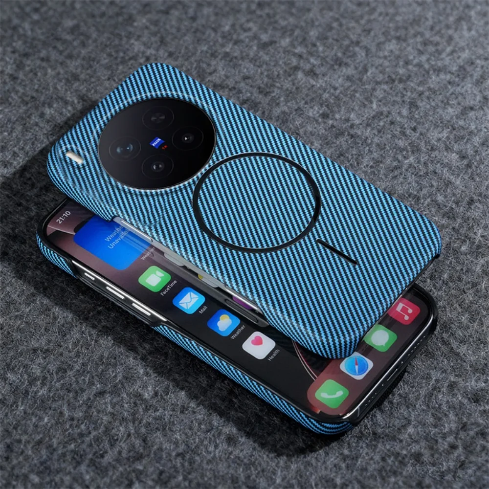 Carbon Fiber Kevlar Half Frame Magnetic Phone Case with Wireless Charging Compatibility