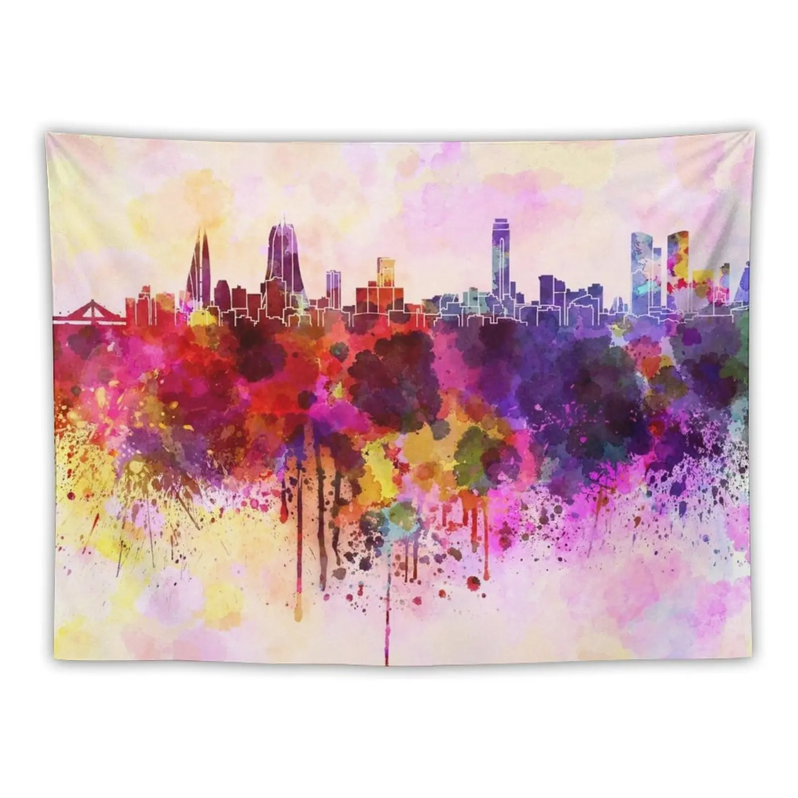 

Manama skyline in watercolor background Tapestry Japanese Room Decor Christmas Decoration Things To Decorate The Room Tapestry