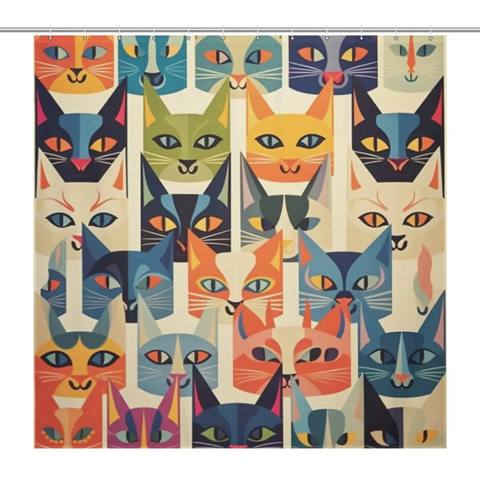 

Waterproof Polyester Fabric Cat Cartoon Kitty Bath Shower Curtains with 12pcs Hooks Bathroom Decor Colorful Kitten for Kids
