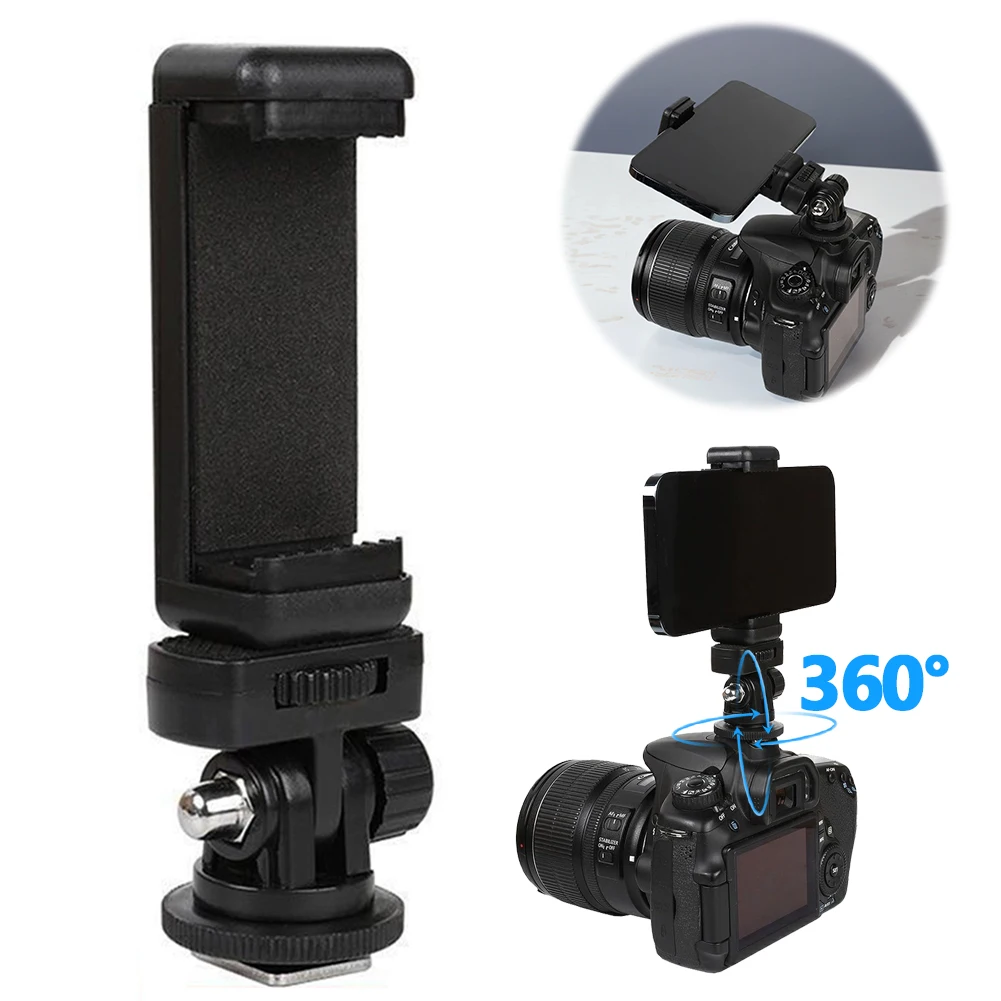 Phone Tripod Holder Clip With Camera Hot Shoe Mount Smartphone Tripod Mount 360 Rotation 180 Flip