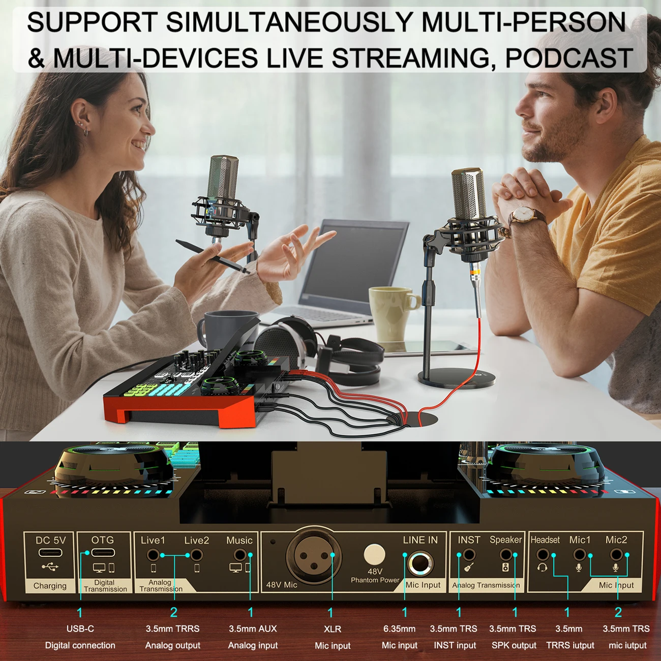 USB Audio Interface Podcast Equipment Bundle Mixer & Vocal Effects, G10 Sound Card Board Voice Changer, DJ Mixer for Live Stream images - 6