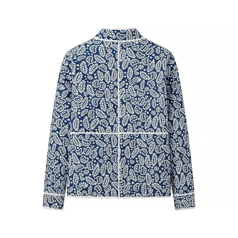 Fashion Printed Patchwork Jackets Female Contrast Loose Long Sleeve Autumn Pocket High Street Coat Women's Cardigan
