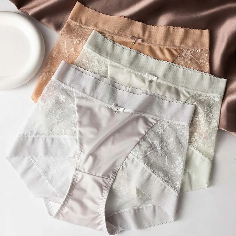 

Roseheart Women Fashion Green Pink Cotton Bottom Mesh High Waist Panties Underwear Lingerie Lace Sexy Women Briefs Underpants
