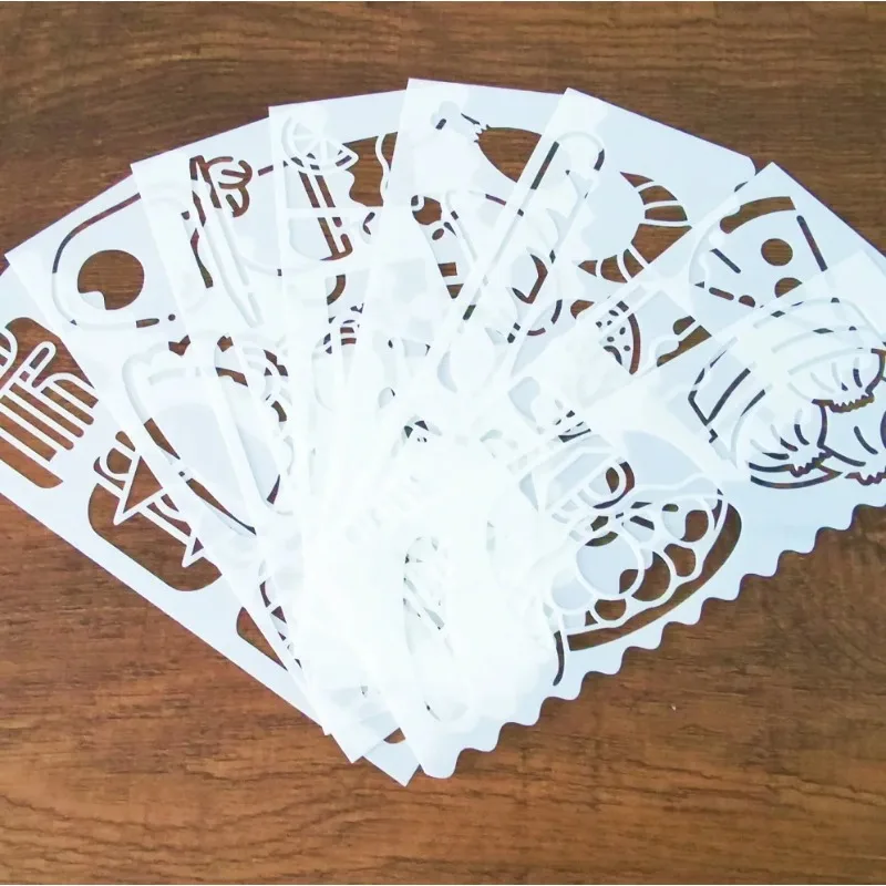 8pcs 비행기 음식 동물 여우 스텐실 템플릿 그림 그리기 도구 어린이 플라스틱 스텐실 눈금자 DIY 스크랩북 색칠 엠보싱