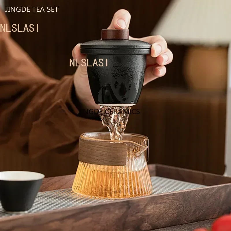 Exquisite Ceramic Outdoor Travel Tea Set One Pot Three Cups Storage Bag Set Portable Tea Pot and Cup Set Zen Tea Infuser