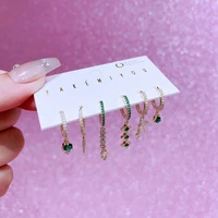 MIGGA 6pcs Luxury Green Cubic Zirconia Dangle Earrings Set for Women Gold Color Copper Jewelry 2