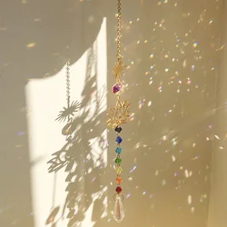 Iridescent Lotus Crystal Sun Catcher: Outdoor Rainbow Prism & Chakra Garden Decor (A)