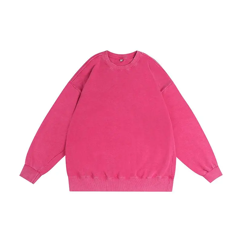 Oversize Top High Street Retro Solid Color Worn Looking Washed-out Men's and Women's Hip Hop Loose American round Neck Sweater