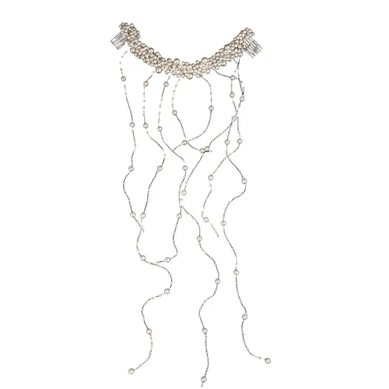 Luxury Pearl Hair Comb with Long Tassel for Bridal Hair Accessories