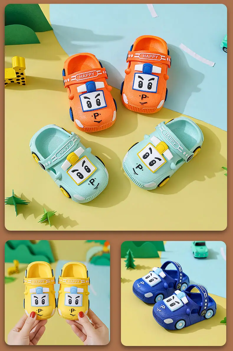 verão novas crianças sandálias ocas bebê bonito dos desenhos animados carro casa chinelos meninos respirável sapatos de praia meninas sapatos macios