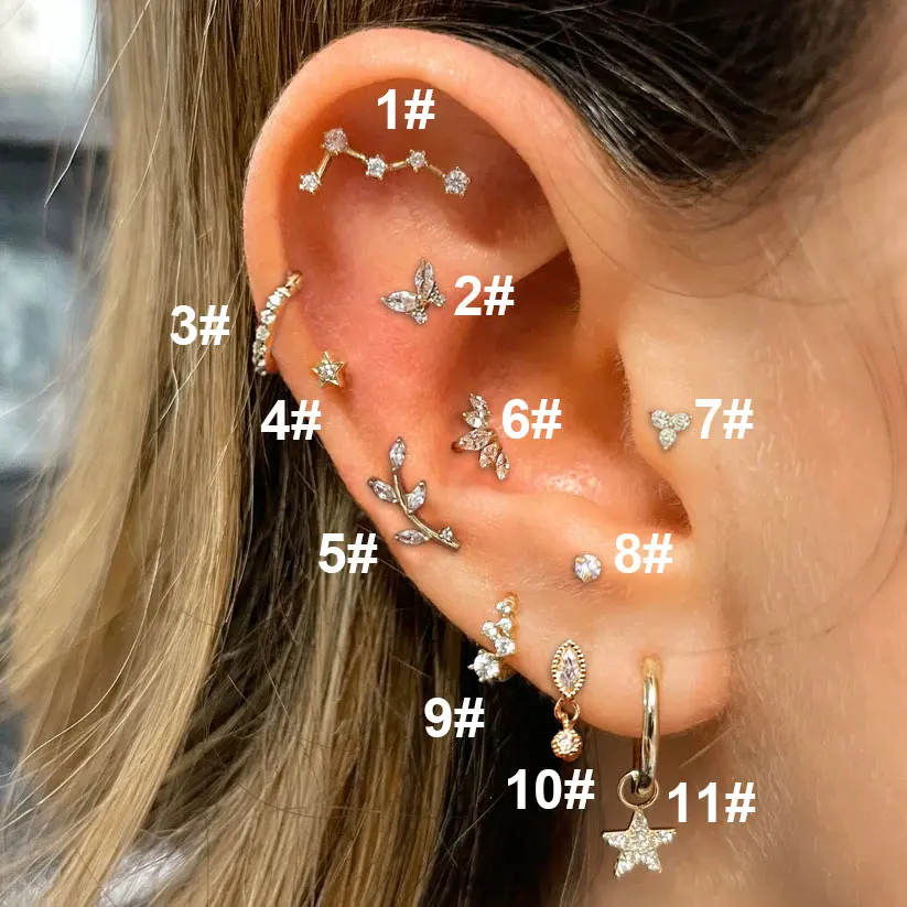 3 Pezzi Piercing Helix Cartilagine Oro – Acciaio Chirurgico 16G Con Ciondolo Stella E Catena, Ipoallergenici, Gioielli Per Orecchio - 4