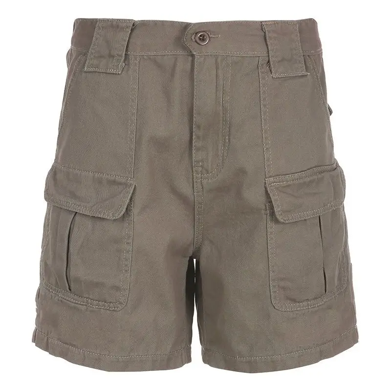 2024 Summer Women American Vintage Y2K Harajuku Straight Cargo Shorts Female Casual Streetwear Gothic Pockets Denim Short Pants