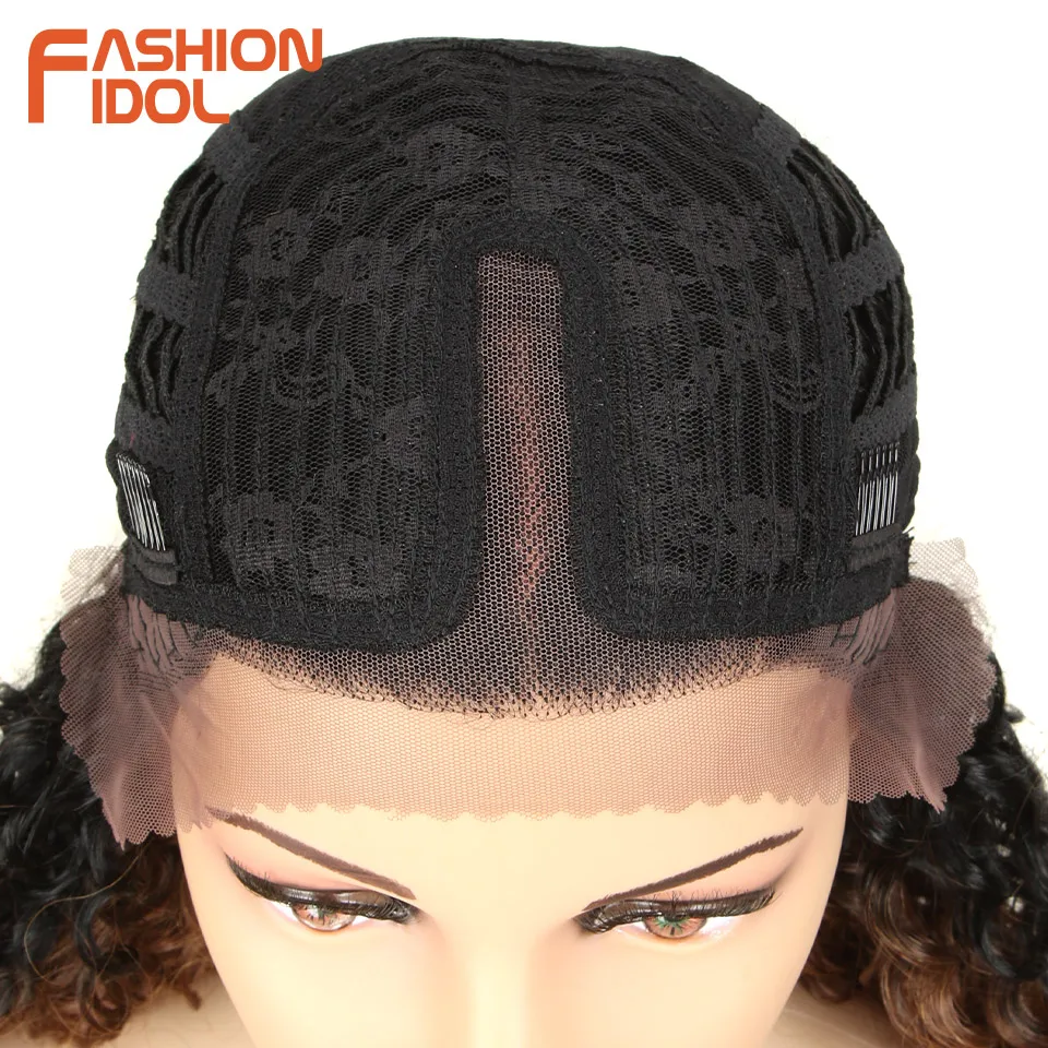 FASHION IDOL lace wig synthetic 30 inch super long kinky curly hair wig ombre blonde loose deep wave wigs heat resistant fiber