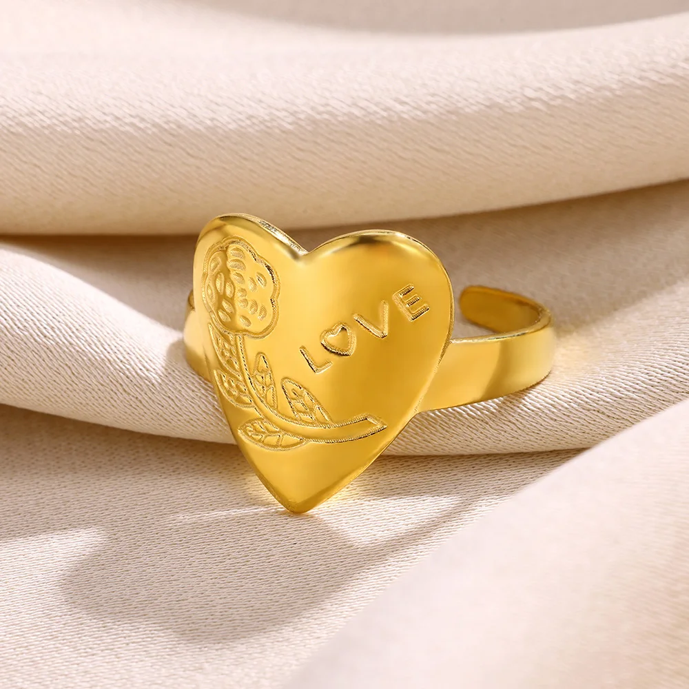 316L Edelstahl Ringe Für Frauen Geometrische Herz Breiten Ring Einstellbare Offenen Ring Mode Schmuck Valentinstag Geschenk – Detail 13