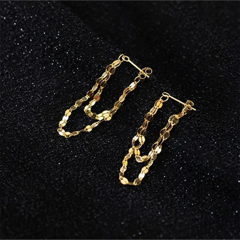 925 Silver designed earrings with double layered tassel chains at the front and back, exquisite earrings and dynamic earrings - 2