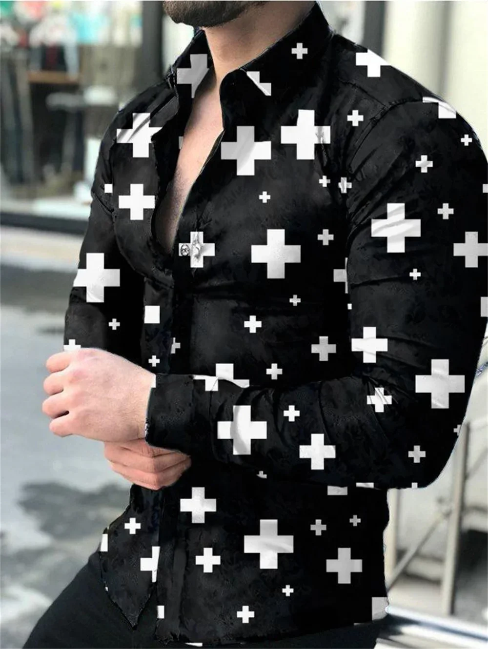 2024 Men's shirt optical illusion pattern printing street long sleeved clothing fashion street clothing designer casual