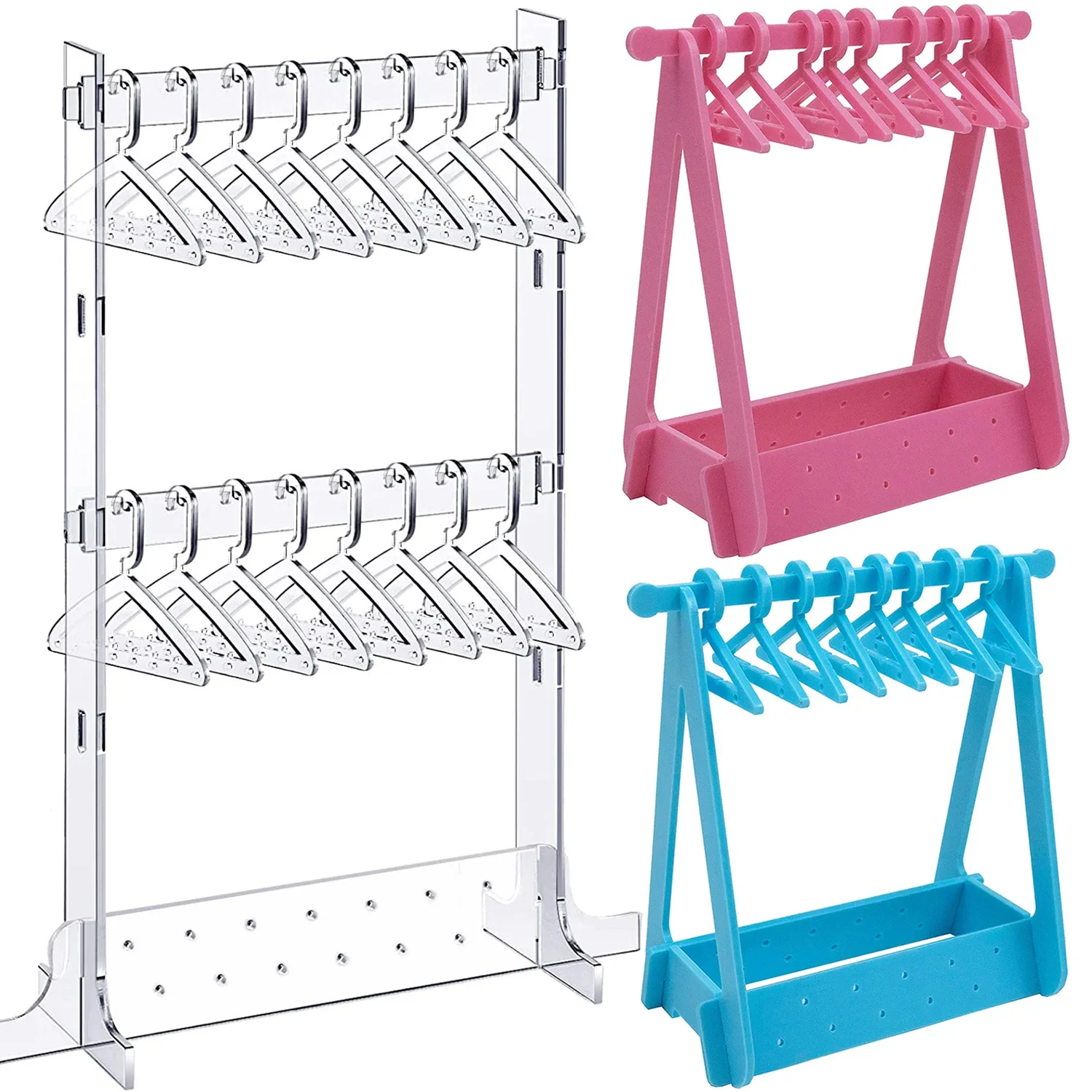 

Jewelry Display Stand Holder Acrylic Hanger Rack Ear Studs Show Case Earring Organizer with 8Pcs Coat Hangers for Women Girls
