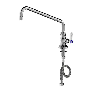 ก๊อกน้ําติดดาดฟ้าอุณหภูมิเดียวเชิงพาณิชย์พร้อมหัวฉีดสวิงและคอห่านหมุนสําหรับอ่างล้างจาน - โครงสร้างทองเหลืองทนทาน 1