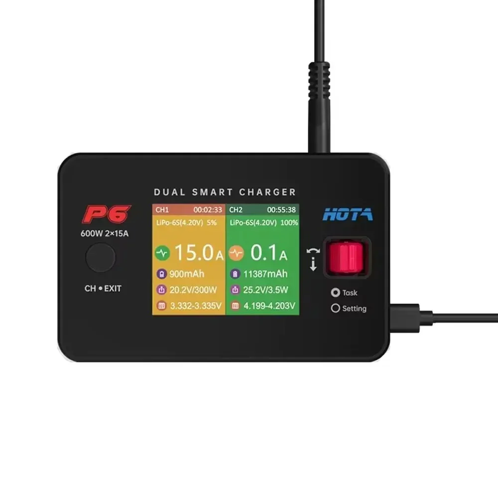 HOTA P6 T240 Двухканальное зарядное устройство переменного тока 240 Вт постоянного тока 600 Вт 15 А x2 Смарт-мобильное управление для Lipo 1-6S LiIon NiMH RC Батарея для дрона FPV thumbnail 5