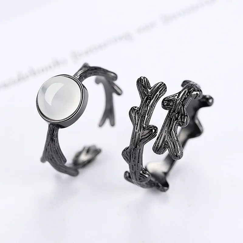 High Quality Gift Jewelry Lady's Fashion Opal Black Plant 925 Sterling Silver Couple Rings For Men XY0369