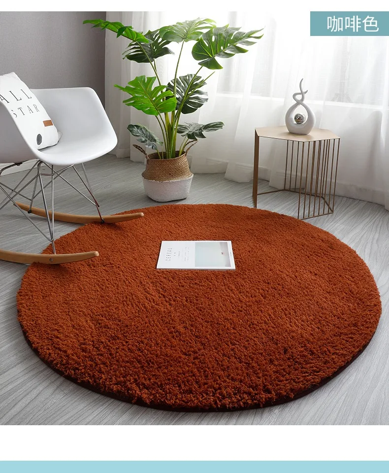 

Утолщенный плюшевый круглый напольный коврик GM0516, в скандинавском стиле, для спальни, гостиной, прикроватная подвесная корзина, коврик для пола с качающимся стулом