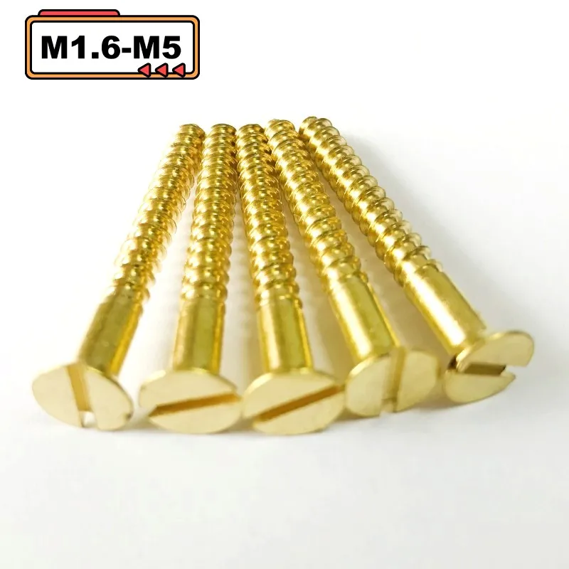 Self Tapping Wood Screws Solid Brass Copper Countersunk Slotted Drive Flat Head Furniture Accessories 5-50pcs