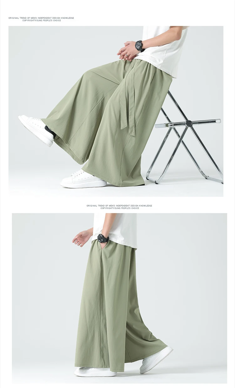Männer Kimono Hosen mit weitem Bein Herren Eis Seide Jogger Retro lose Hosen Mann chinesischen Stil Kimono Hosen männlich große Größe Freizeit hose – Detail 12