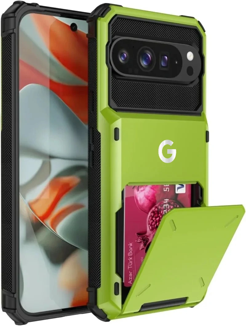 Durable 2-in-1 Armor Card Holder Hard Case with Hidden Flip Slot, Shockproof Back Cover