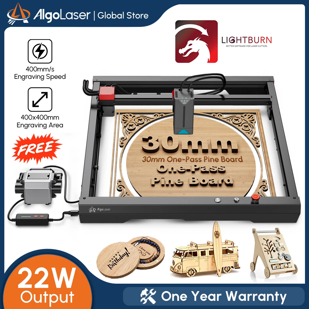 

Laser Engraving Machine 22W Powerful Colorful Engraver Algolaser APP Control Automatic Air Assist Metal Wood CNC Laser Cutting