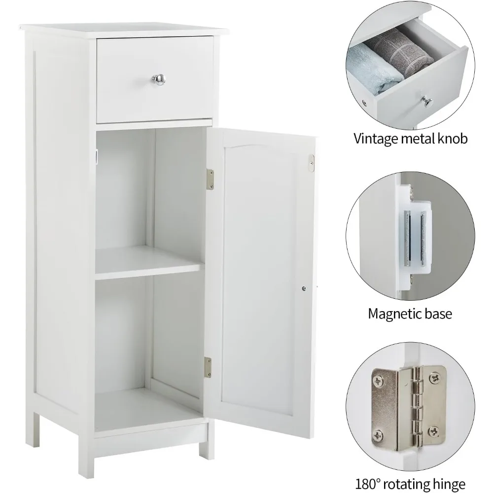 Hoorlang Narrow Bathroom Storage Cabinet for Small Space, Single Door Two Layers Wooden Bathroom Cabinets Freestanding Easy Assembly HLBC05W (White)