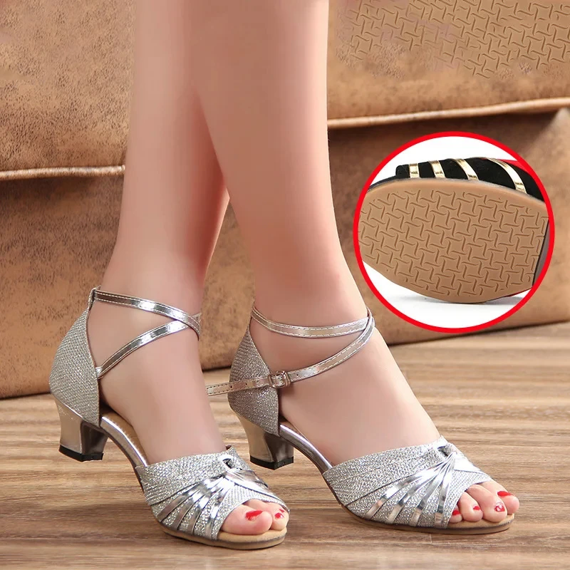 Women Girls Modern Dance Shoes High Heeled Ballroom Latin Dance 5.5/3.5cm Heel