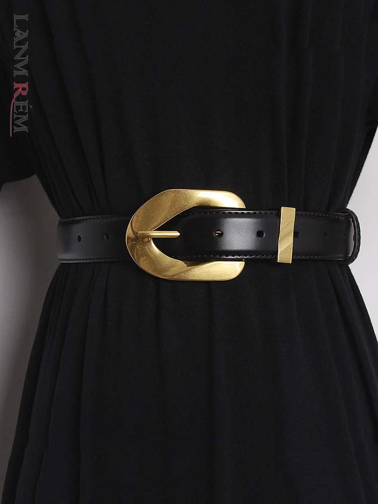 

LANMREM Design Fashion Tide Women PU Leather Belt Metal Buckle Solid Color All-match Korean High Street 2024 New 2YA109