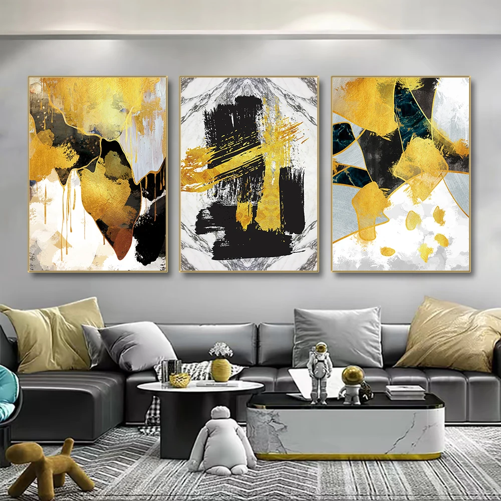 

Nordic Abstract Minimalist Canvas Interior Paintings Prints Modern Black Gold Aesthetic Wall Art Poster Pictures Room Decor