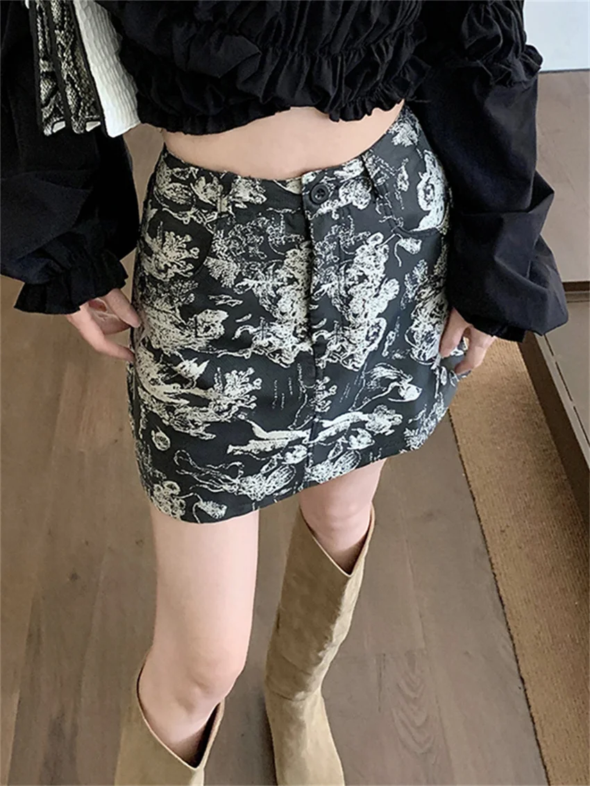 

Alien Kitty Retro Bodycon Mini Skirts Women High Waist Florals New Slim Autumn 2023 A-Line Party Chic Office Lady Streetwear