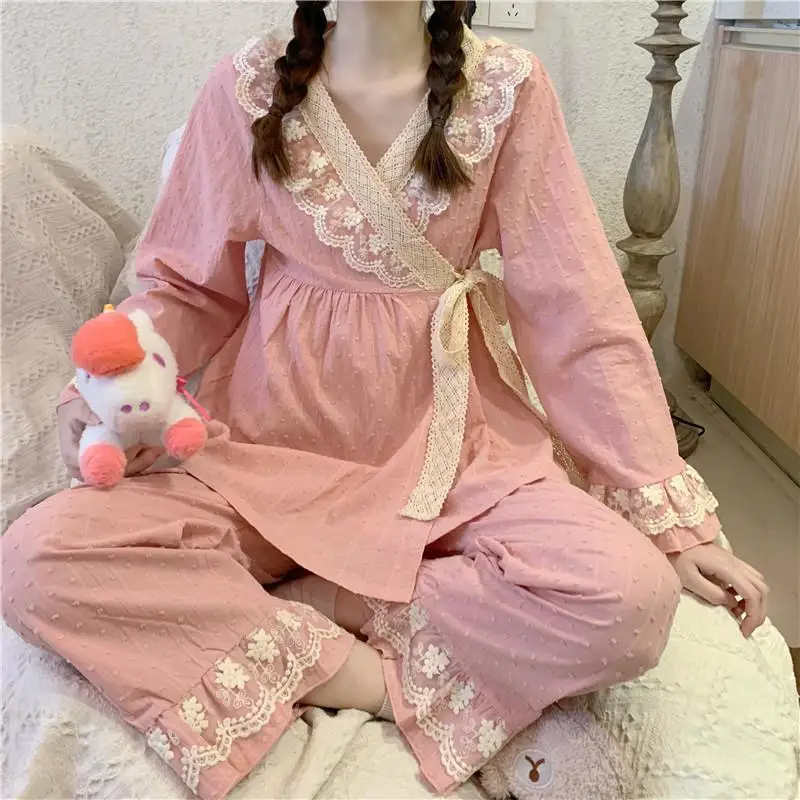 Loose Large Size 150.00kg Wearable Pajamas Autumn New Women Nightclothes Female Casual V-neck Long Sleeve Homewear Suit 2024