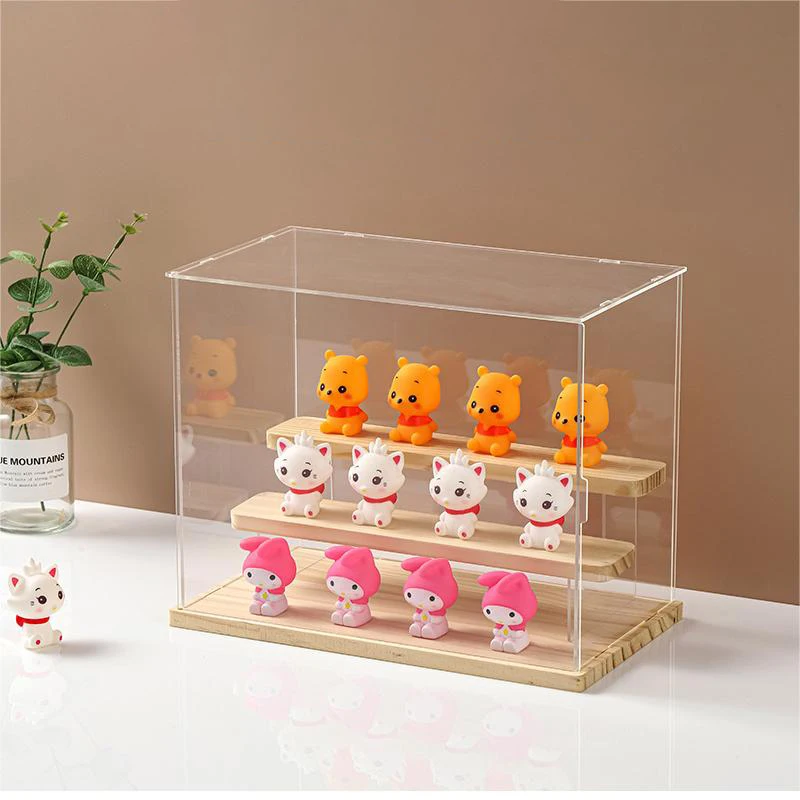 Solid Wood Step Figure Display Cabinet Transparent Acrylic Display Box For Toys, Car Models, Action Figures Storage And Display 3