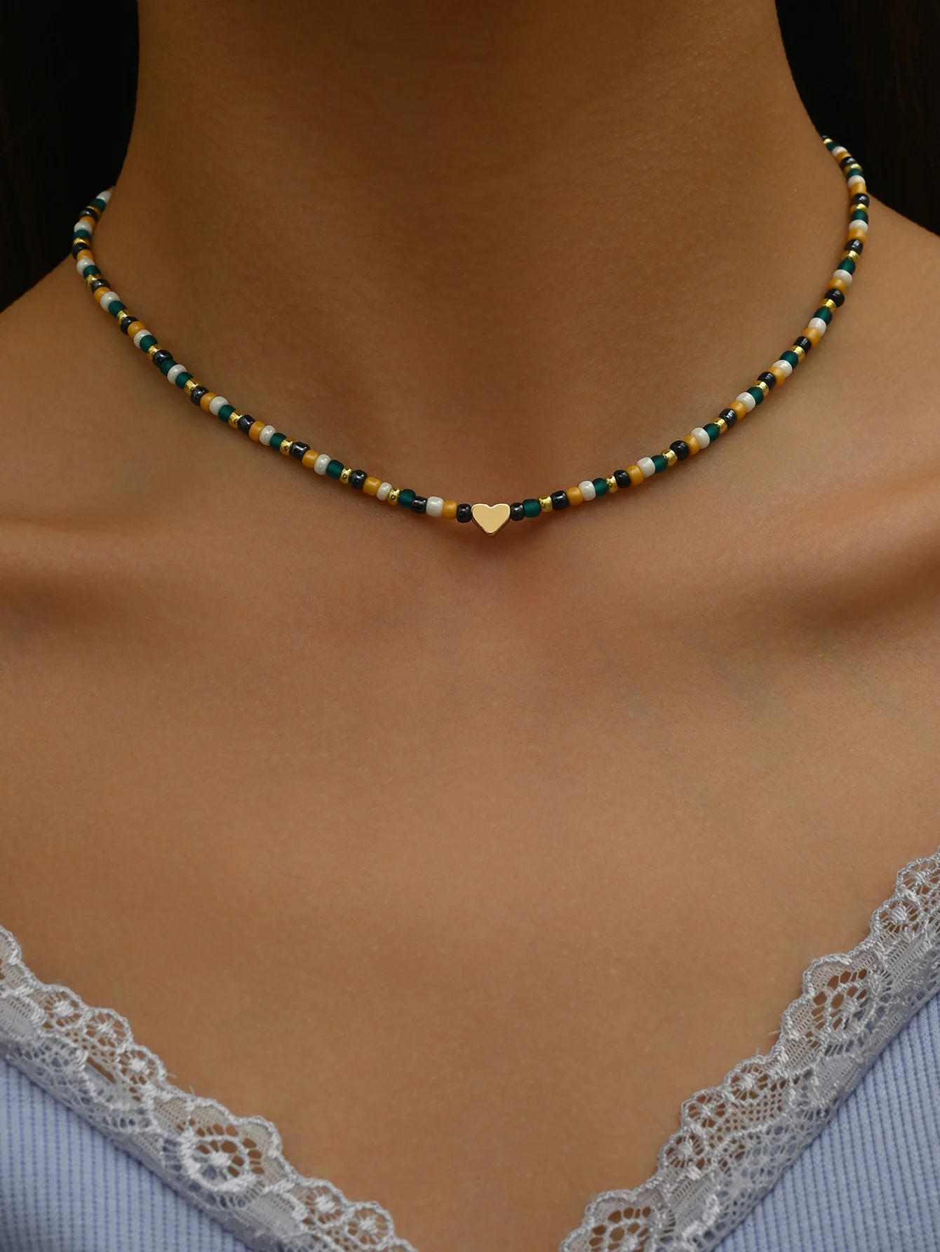 Beaded Heart Pendant Necklace