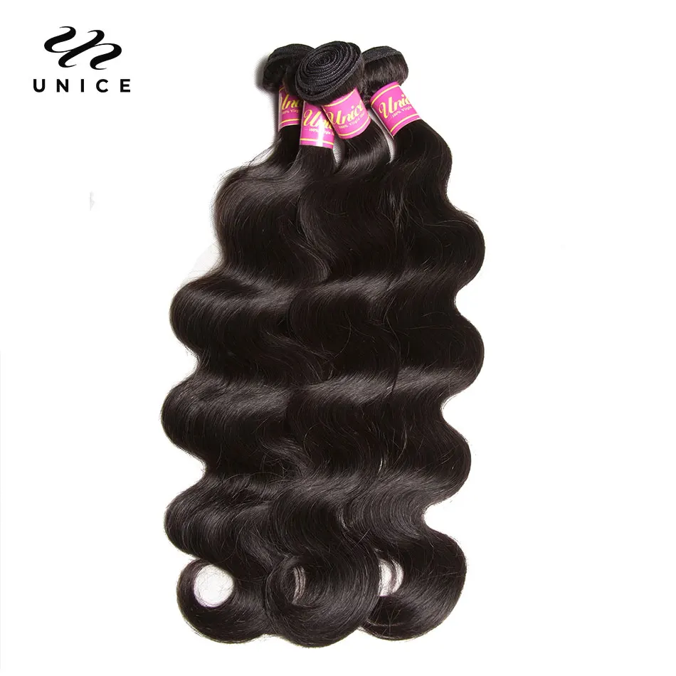 UNICE Hair Bundles Malaysian Body Wave 4 Bundles 100% Remy Hair Weaving Natural Color Human Weaves 8-30inch