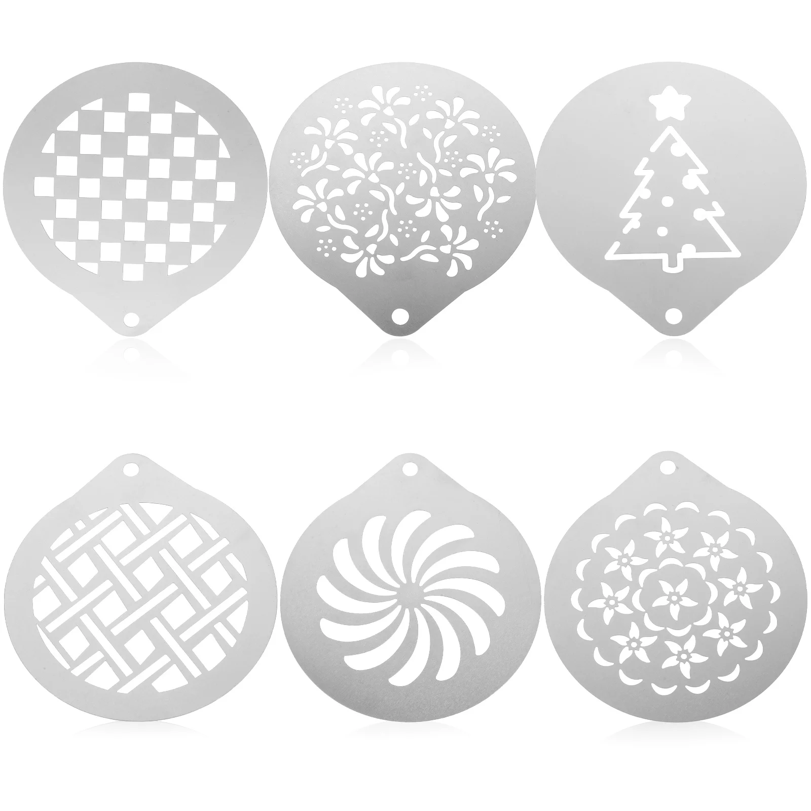 

6pcs Stainless Steel Coffee Stencils Latte Stencils Cappuccino Stencils Templates for Coffee Cookie Cake Cupcake Decorating Set