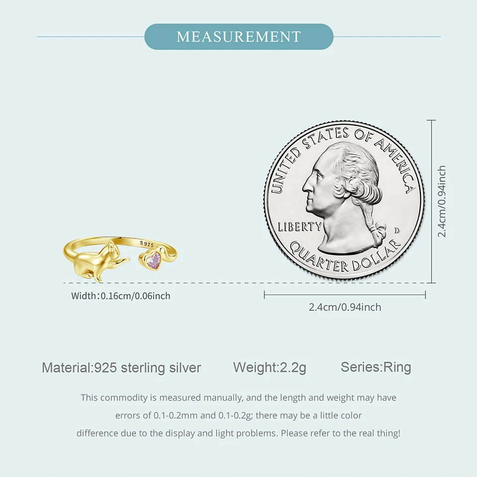 Sterling Silver Pet Cat Ring With Pink Heart Zirconia - PeticaDeals