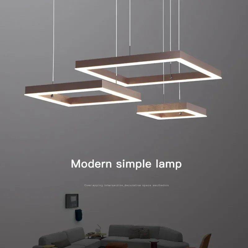 

Nordic Square Foyer Led Pendant Lights Minimalism Aluminium Living Room Dimmable Chandelier Indoor Lighting Bedroom Hanging Lamp