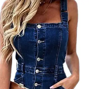 Elegant Denim Dress Women Summer Button Front Adjustable Strap Backless Split Dress Midi Bodycon Slim